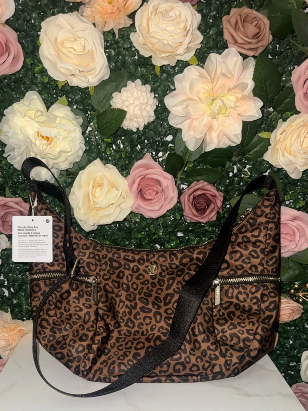 Lululemon Slouchy Sling Bag Leopard Print Gold Hardware NWT - Picture 2 of 10